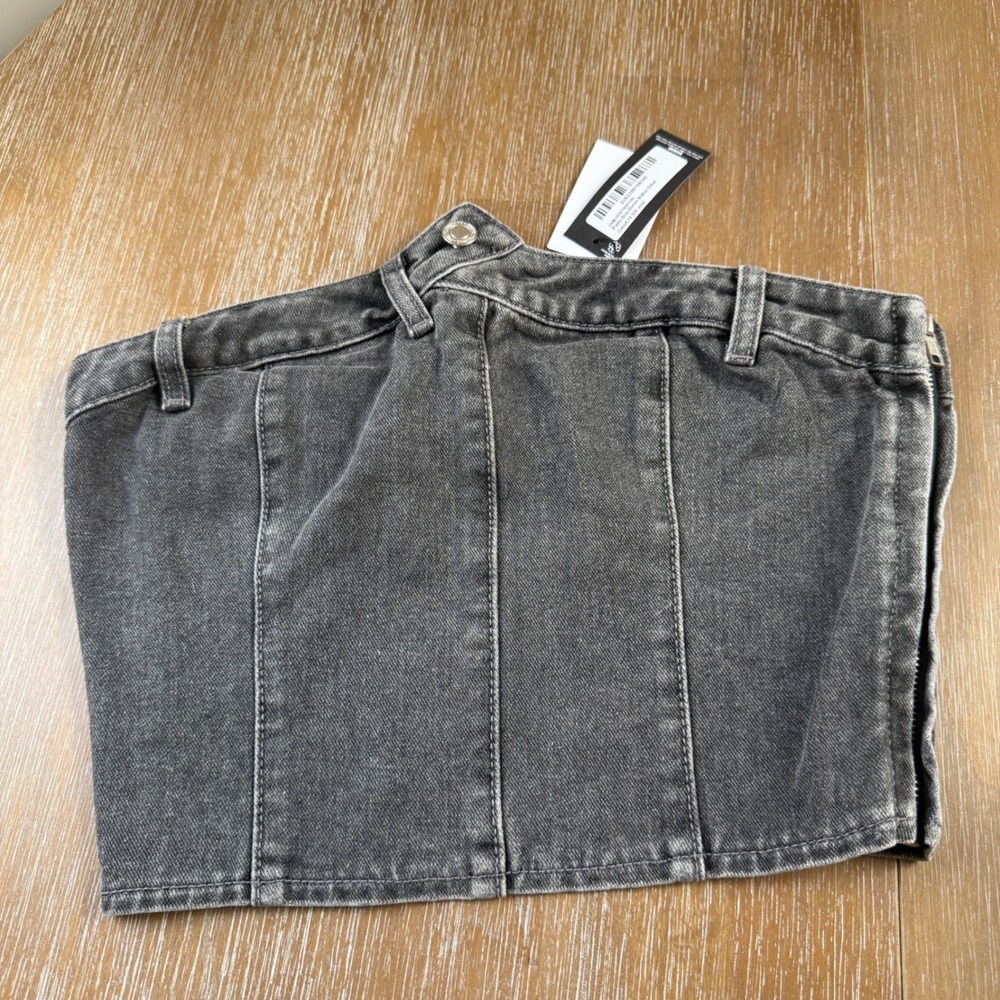 NWT PrettyLittleThing 6 Petite Corset Grey Denim Button Detail Top US 6P Western